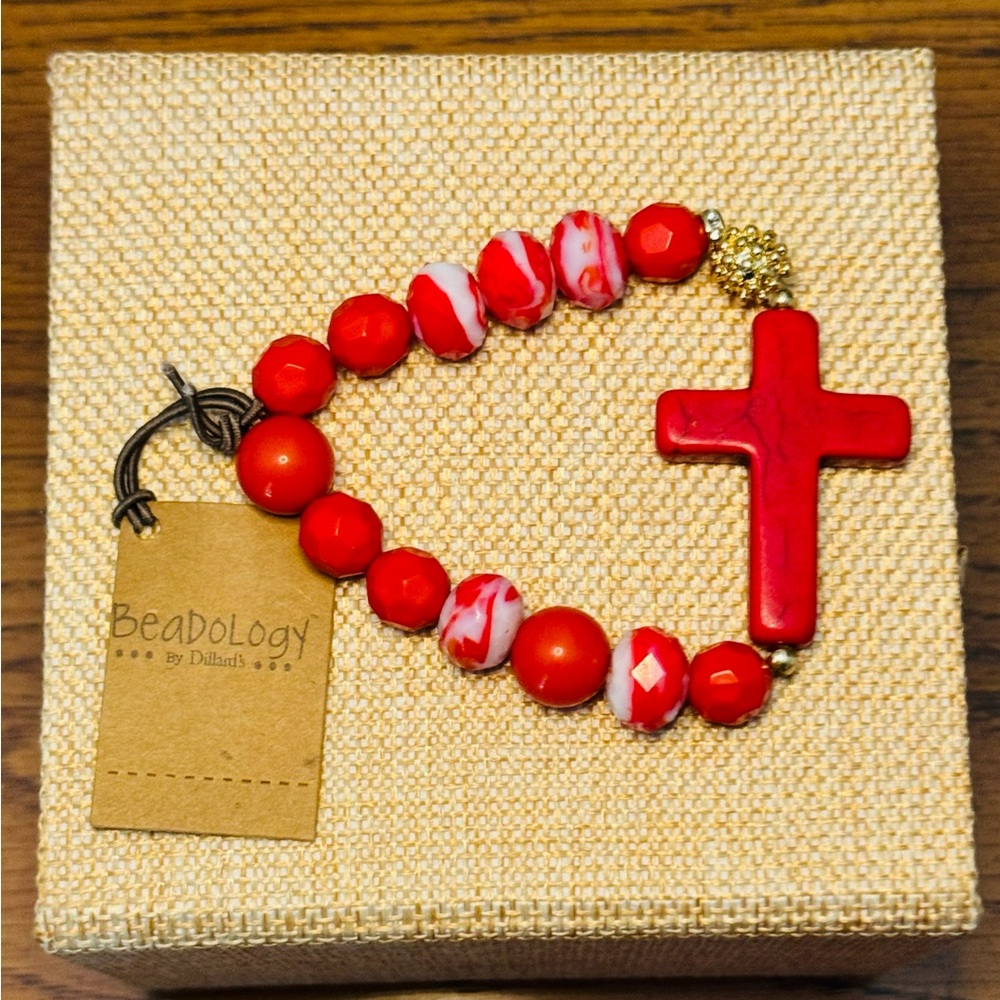 Beadology By Dilllards Red Cross Bracelet NWT